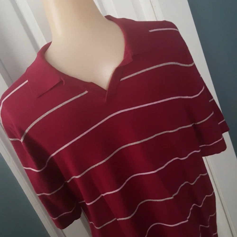 Banana Republic Maroon & Gray Collar Sweater Shortsleeve Poplin Preppy Shirt-M